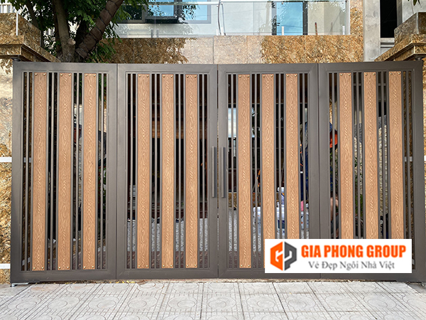 mẫu cổng gỗ nhựa ngoài trời đẹp Mẫu 1