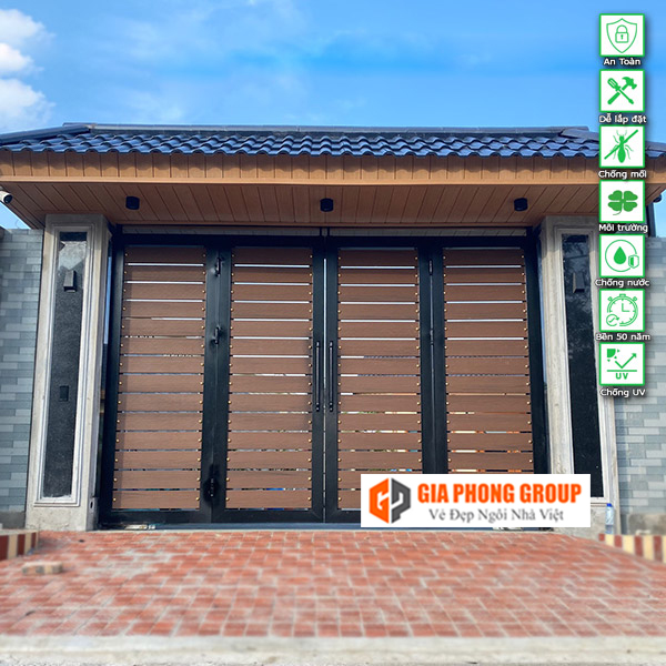 mẫu cổng gỗ nhựa ngoài trời đẹp Mẫu 1