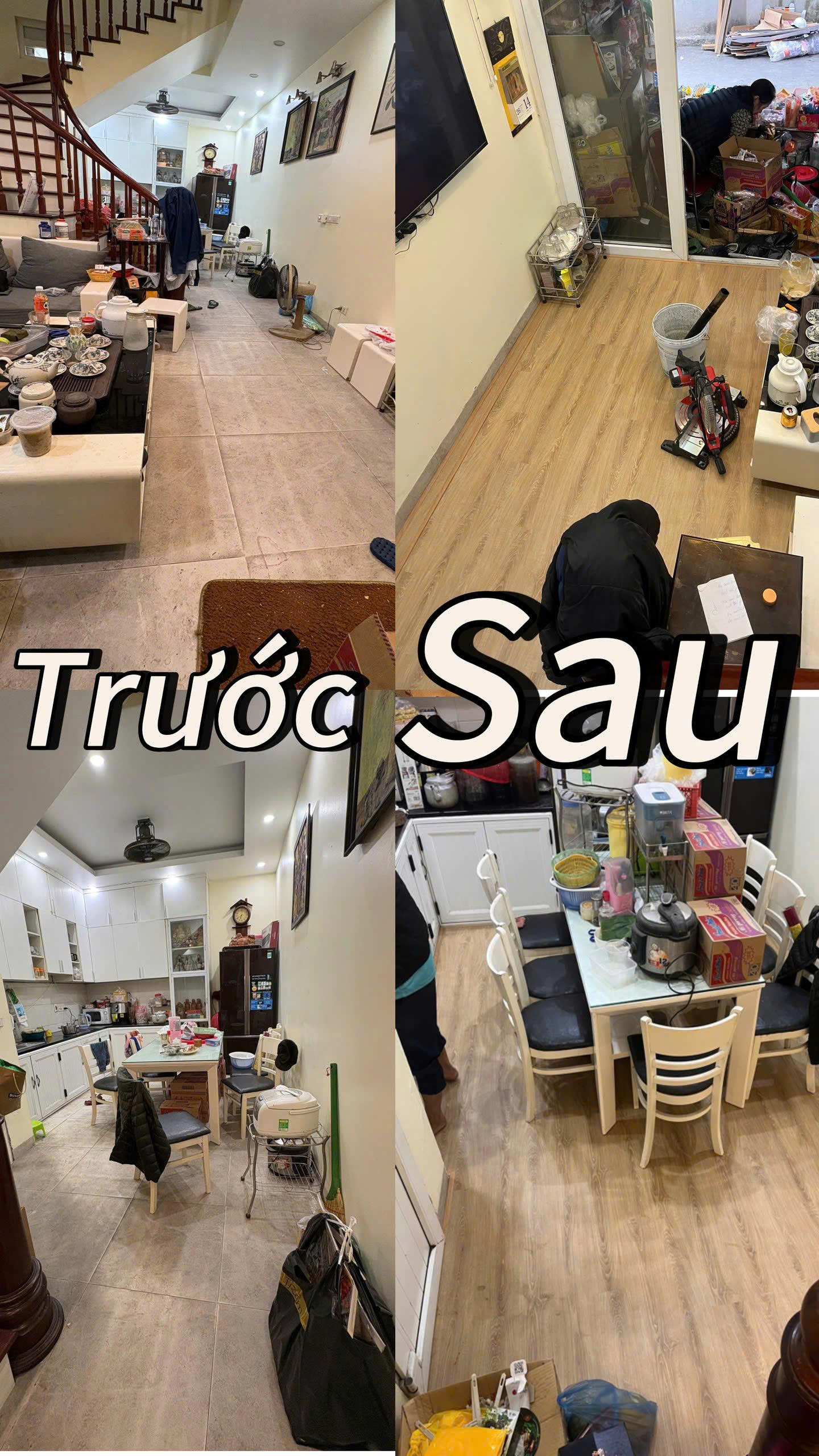 sàn nhựa hèm khóa thi công trước và sau 
